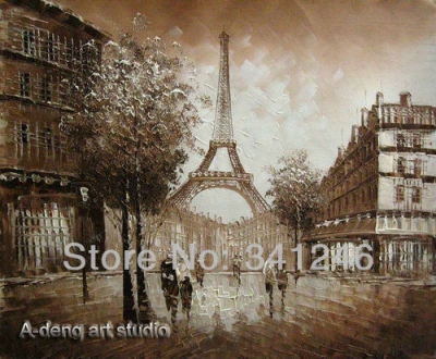 2013 hand-painted hi-q modern art home decorative impression cityscape huge size oil painting on canvas streetscape -02 1pc/set