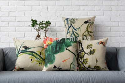 2015 new cushion cover pillowcase retro ink painting flowers birds cotton pillow decorate , pillow cushion ,cushions