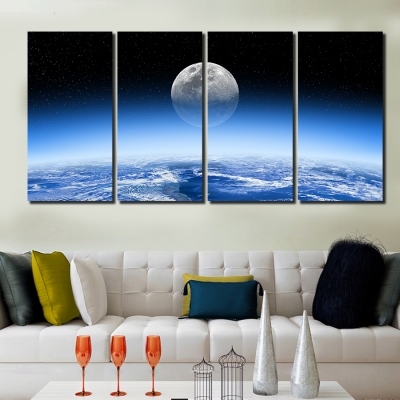 2016 4 panel modern printed hd space universe canvas picture cuadros earth painting for living room no frame delivery