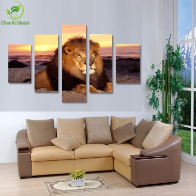 5 panel modern printed lion oil painting picture cuadros animal landscape paintings home decor for living room no frame pr932