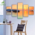 5 panel modern printed sunset lake spray canvas oil painting cuadros scenery art wall picture for living room unframed wedding