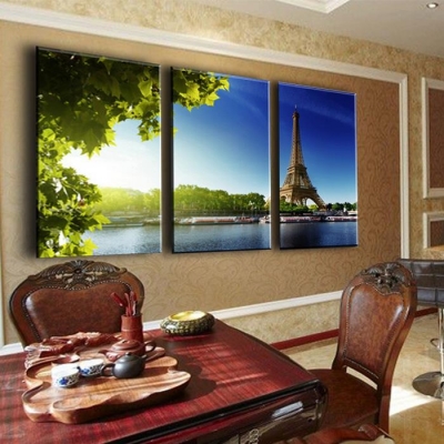 eiffel tower 3 panels building green canvas print painting artwork modern home wall decor painting art hd wall picture unframed