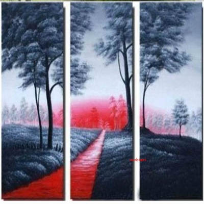 hand painted 3 piece black white red oil painting on canvas wall art village scenery for living room as unique