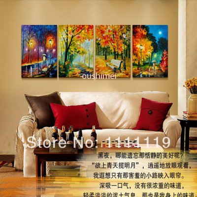 hand painted 4pcs/lot modern pictures on canvas oil painting for living room wall art hang painting craft landscape