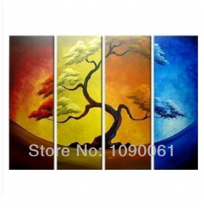hand painted abstract modern four color blossom tree art painting oil canvas decoration 4 panel wall picture unframed set