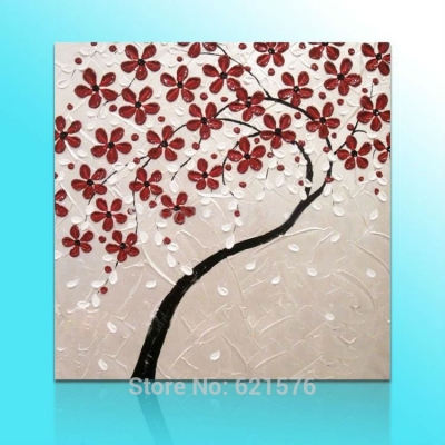 hand-painted big size wall art picture wedding bedroom decor bronzing white flower tree thick color knife oil painting on canvas