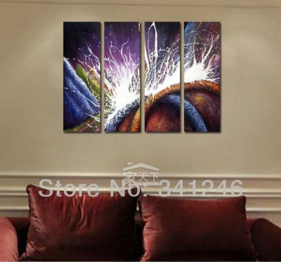 hand-painted hi-q modern fashion wall art home decorative abstract oil painting on canvas white light line 4pcs/set framed
