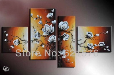 hand-painted hi-q modern hanging wall art home decor abstract flower oil painting on canvas ferreous bombax ceiba4pcs/set framed