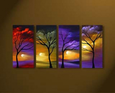 hand painted modern hanging wall art picture home decor landscape colorful clouds moon tree group oil painting on canvas 4pc/set