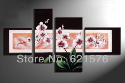 hand-painted modern home wall art picture for living room bedroom decor abstract pink flowers oil painting on canvas 4pcs framed