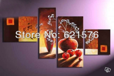 hand painted modern wall art picture home decor abstract still life oil paintings on canvas stean flower apple 4pcs/set framed