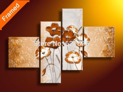 hand-painted modern wild brown flowers wall art picture for living room home decor abstract oil painting on canvas art framed