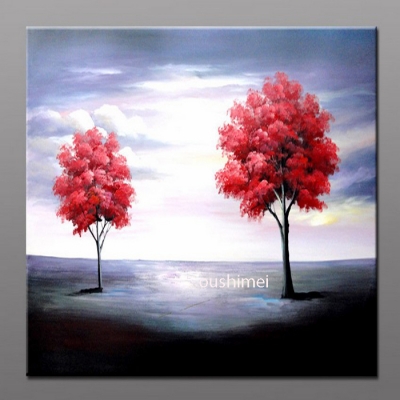 hand-painted oil painting on canvas red tree painted home decorative landscape for living room black&white view