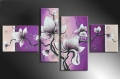 hand-painted wall home decoration violet background white flower oil painting on canvas 4pcs/set no framed