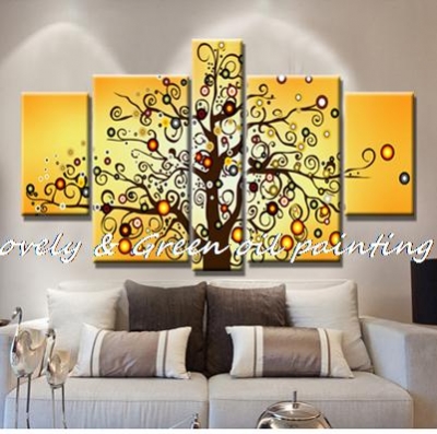 hand painted yellow money tree oil painting 5 piece canvas wall art sets modern abstract pictures on the wall for living room