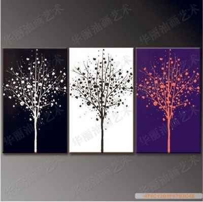 hand painting decor oil painting picture no frame mural abstract group of tree black&white&purple landscape tree craft