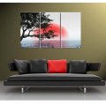 handpainted pictures red sunrise lake tree landscape oil paintings on canvas wall art group for living room seascape painting