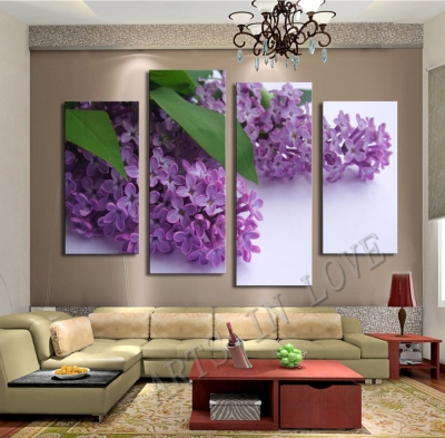 shopping beautiful purple flowers 4 panels/set large hd canvas print painting artwork, wall art the picture.