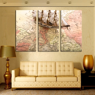 unframed 3 piece abstract map ship modern home wall decor canvas picture art hd print painting on canvas artworks