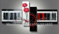 whole 2013 hand-painted hi-q modern wall art home decorative flower oil painting on canvas red camellia 4pcs/set framed