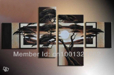 whole hand-painted hi-q modern decorative landscape oil painting on canvas the old tree in the moonlight 4pcs/set framed