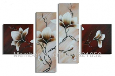 whole hand-painted hi-q modern home decorative flower oil painting on canvas brown white bombax ceiba 4pcs/set framed