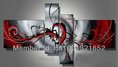 whole hand-painted hi-q modern wall art home decorative abstract oil painting on canvas passion color 4pcs/set framed