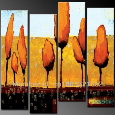 whole hand-painted hi-q modern wall art home decorative landscapeoil trees painting on canvas desert trees 4pcs/set framed