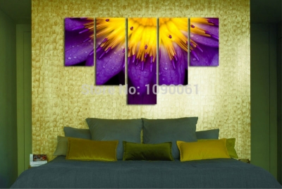 yellow purple flower oil paintings on canvas hand painted 5 piece modern wall decorative art set pictures for home with no frame