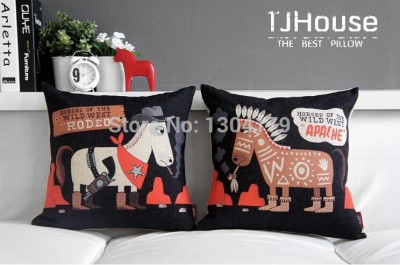 2014 new black horses and rhinos sofa cushion pillow car 5pcs cotton linen pillow cover decorative throw pillows