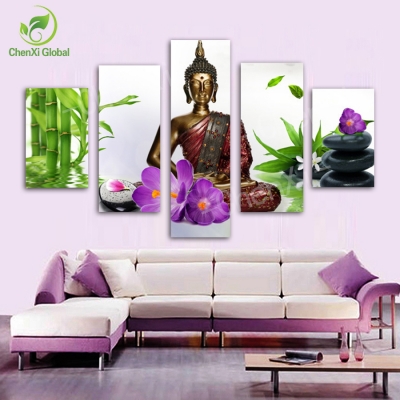 2015 5 panel modern abstract buddha oil painting buda picture canvs wall art home decor for living room printed unframed bu0010