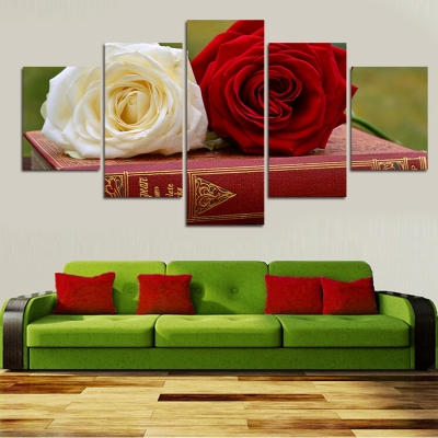 2016 5 pcs picture sell abstract red and white flower modern home wall decor painting canvas art hd painting for living room