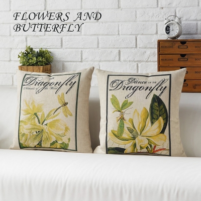 2pcs/lot linen sofa home decor cushion sofa pillow flower 45*45cm yellow, flower and butterfly