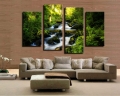 4 panel big waterfall with green tree landscape large hd picture modern home wall decor canvas print painting f/1462