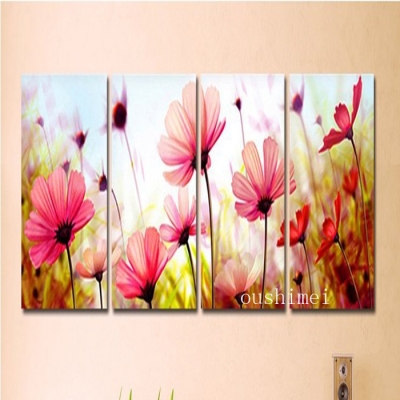 4 pieces modern wall oil painting romantic pink flower wall art picture paint on canvas handmade osm416