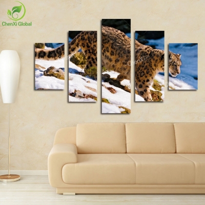 5 panel modern printed african leopard picture oil painting cuadros decoracion canvas wall art for living room unframed wedding