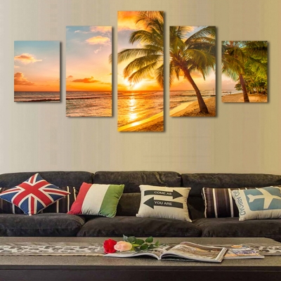 5 piece sunset seascape inclued coco beach modern h wall art hd picture canvas print painting for living room decor unframed