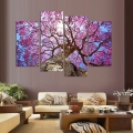 cherry blossoms painting wall art printed on canvas wall pictures for living room 4 pcs/set with wood frame ready to hung f/1193