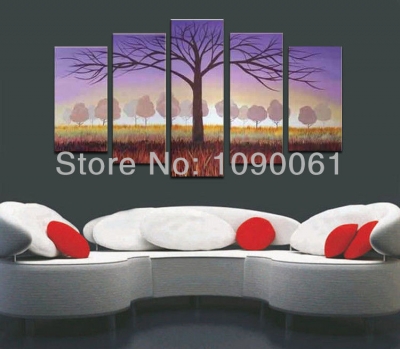 hand drawing canvas beautiful scenery 5 pieces art oil paintings trees modern abstract wall decor picture for room unframed