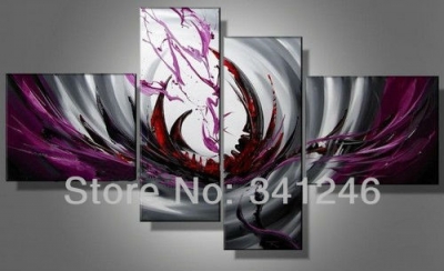 hand-painted hi-q modern fashion wall art home decorative abstract oil painting on canvas purple scraw rendering 4pcs/set framed