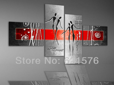 hand-painted hi-q modern wall art home decorative abstract figure oil painting on canvas double the waltz grey 4cs/set framed