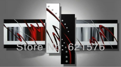 hand-painted hi-q modern wall art home decorative abstract oil painting on canvas bouncing line light point 4pcs/set framed