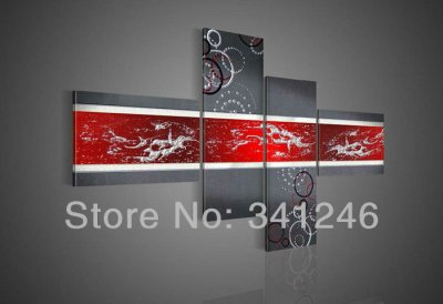 hand-painted hi-q modern wall art home decorative abstract oil painting on canvas grey round texture on red 4pcs/set framed