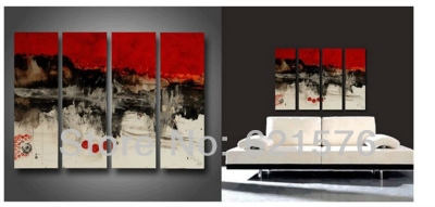 hand-painted hi-q modern wall art home decorative abstract oil painting on canvas red black off-white scrawl rendering 4pcs/set