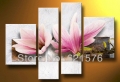 hand-painted hi-q wall art home decorative flower oil painting on canvas blooming light pink mangnolia flower texture 4pcs/set