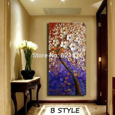 hand-painted living room home decor blue purple white flower tree wall art picture abstract thick palette knife canvas painting