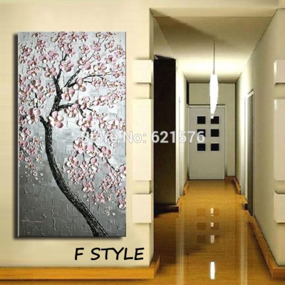 hand-painted living room home decor gray pink flower tree wall art picture abstract thick palette knife oil painting on canvas