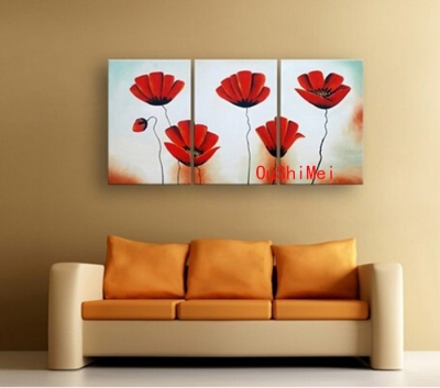 hand painted modern abstract picture red flowers oil painting on canvas wall art for living room decor as unique gift craft