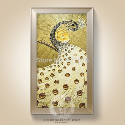 hand painted modern golden peacock wall art picture living room home decor abstract thick palette knife oil painting on canvas
