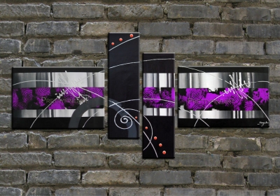 hand-painted modern wall art picture for living room home decor purple black abstract group oil painting on canvas 4pcs framed